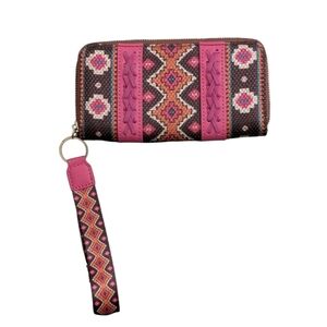 Pink and Brown Patterned Clutch Wristlet